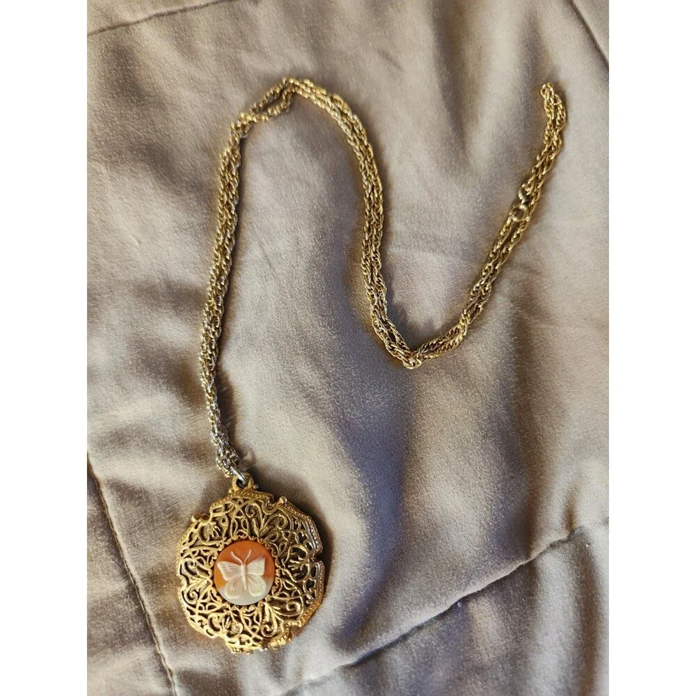 Vintage Corday FAME Le Papillon Creme Perfume Locket Butterfly Cameo Filagree